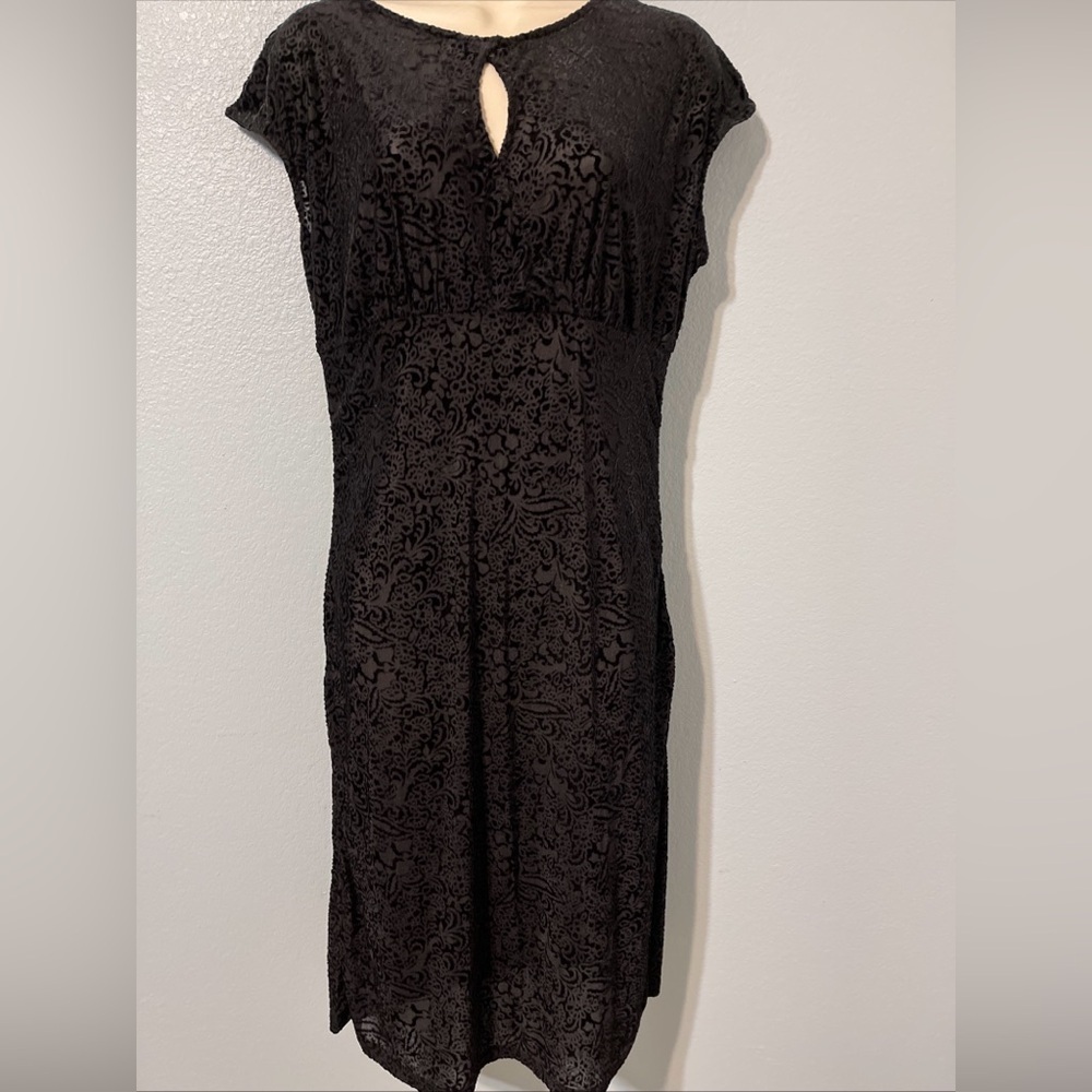 Black Velvet Burnout Midi Dress Damask Sheath Goth Academia Vamp Sexy Apt 9 PXL - Picture 1 of 10